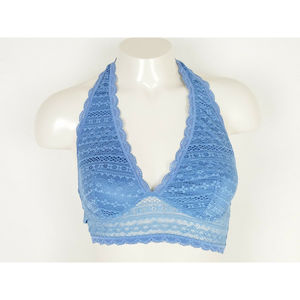 Victoria's Secret Blue Lace Halter Stretch Bralette Bra Size M NWT